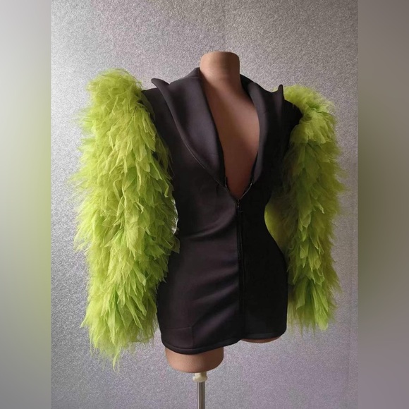 KatyaRoulette Jackets & Blazers - Zip Blazer Minidress with Green Tulle Sleeves Ready to ship ( Custom Colors)